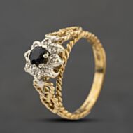 Pre-Owned 9ct Yellow Gold Sapphire & 0.04ct Diamond Flower Heart Shoulders Cluster Ring 41384511