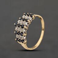 Pre-Owned 9ct Yellow Gold Sapphire & 0.06ct Diamond Tiered Three Row Ring 41384513