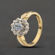 Pre-Owned 9ct Yellow Gold Blue Topaz & 0.04ct Diamond Oval Cluster Ring 41384515