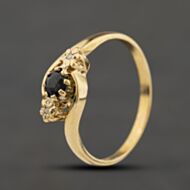 Pre-Owned 9ct Yellow Gold Sapphire & 0.02ct Diamond Twist Three Stone Ring 41384524