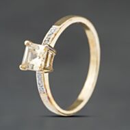 Pre-Owned 9ct Yellow Gold Synthetic Yellow Sapphire & 0.03ct Diamond Dress Ring 41384529