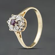 Pre-Owned 9ct Yellow Gold Ruby & 0.03ct Diamond Daisy Cluster Ring 41384530