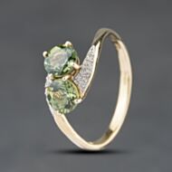 Pre-Owned 9ct Yellow Gold Green Quartz & Diamond Dress Ring 41384556