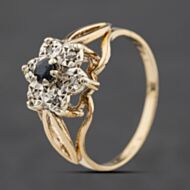 Pre-Owned 9ct Yellow Gold Sapphire & Diamond Flower Cluster Ring 41384560