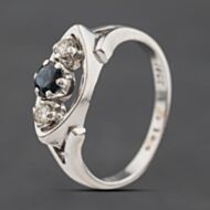 Pre-Owned Vintage White Gold Sapphire & 0.10ct Diamond Boat Shape Three Stone Ring 41384569
