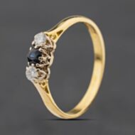 Pre-Owned 18ct Yellow Gold Sapphire & 0.12ct Diamond Three Stone Ring 41384571