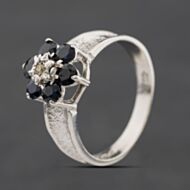 Pre-Owned 9ct White Gold Sapphire & 0.02ct Diamond Flower Cluster Ring 41384572