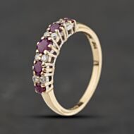 Pre-Owned 9ct Yellow Gold Ruby & Diamond Half Eternity Ring 41384573