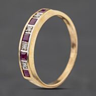 Pre-Owned 9ct Yellow Gold Ruby & 0.04ct Diamond Half Eternity Ring 41384575