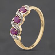 Pre-Owned 9ct Yellow Gold Ruby & 0.02ct Diamond Twist Dress Ring 41384576