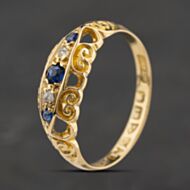 Pre-Owned Antique 18ct Yellow Gold Sapphire & 0.03ct Diamond Five Stone Ring 41384578