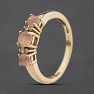 Pre-Owned 9ct Yellow Gold Pink Moonstone & 0.04ct Diamond Cabachon Seven Stone Ring 41384603