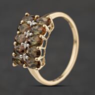 Pre-Owned 9ct Yellow Gold Smoky Quartz & 0.04ct Diamond Three Row Ring 41384668