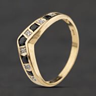 Pre-Owned 9ct Yellow Gold Sapphire & 0.03ct Diamond Wishbone Ring 41384676
