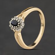 Pre-Owned 9ct Yellow Gold Sapphire & 0.10ct Diamond Oval Cluster Ring 41384677