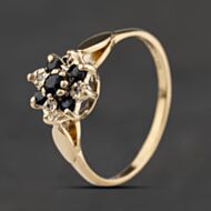 Pre-Owned 9ct Yellow Gold Sapphire & 0.02ct Diamond Flower Cluster Ring 41384678