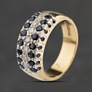 Pre-Owned 9ct Yellow Gold Sapphire & 0.18ct Diamond Three Row Ring 41384679