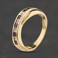 Pre-Owned 9ct Yellow Gold Ruby & 0.02ct Diamond Crossover Half Eternity Ring 41384680