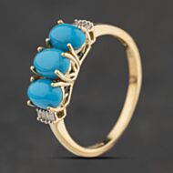 Pre-Owned 9ct Yellow Gold Turquoise & Baguette Cut Diamond Dress Ring 41384681