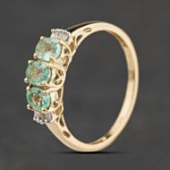 Pre-Owned 9ct Yellow Gold Green Beryl & Diamond Dress Ring 41384684