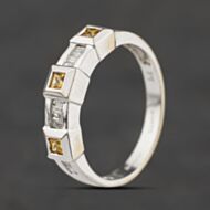 Pre-Owned 9ct White Gold Yellow Topaz & Diamond Half Eternity Ring 41384686
