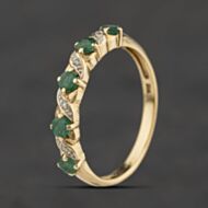 Pre-Owned 9ct Yellow Gold Emerald & 0.02ct Diamond Half Eternity Ring 41384687