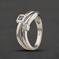 Pre-Owned 9ct White Gold Diamond & Iolite Two Row Dress Ring 41384739