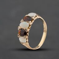 Pre-Owned Vintage 9ct Rose Gold Opal, Garnet & Diamond Dress Ring 41384773
