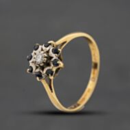 Pre-Owned Vintage Yellow Gold Diamond & Sapphire Flower Cluster Ring 41384799
