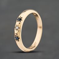 Pre-Owned 9ct Yellow Gold Sapphire & 0.02ct Brilliant Cut Diamond Three Stone Ring 41384819