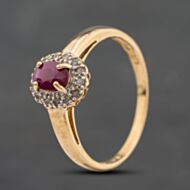 Pre-Owned 9ct Yellow Gold Ruby & 0.20ct Brilliant Cut Diamond Oval Cluster Ring 41384875