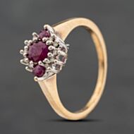 Pre-Owned 9ct Yellow Gold Ruby & 0.07ct Diamond Boat Shaped Cluster Ring 41384876