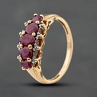 Pre-Owned 9ct Yellow Gold Ruby & 0.05ct Diamond 3 Row Cluster Ring 41384877
