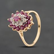 Pre-Owned 9ct Yellow Gold Ruby & 0.04ct Diamond Marquise Shaped Cluster Ring 41384885