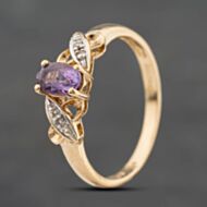 Pre-Owned 9ct Yellow Gold Amethyst & 0.01ct Diamond Oval Fancy Ring 41384886