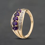 Pre-Owned 9ct Yellow Gold Amethyst & 0.07ct Diamond Three Row Ring 41384889