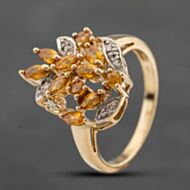 Pre-Owned 9ct Yellow Gold Yellow Sapphire & 0.05ct Diamond Cluster Ring 41384896