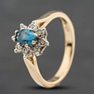 Pre-Owned 9ct Yellow Gold Blue Topaz & 0.08ct Diamond Oval Cluster Ring 41384897