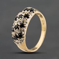 Pre-Owned 9ct Yellow Gold Sapphire & 0.06ct Diamond Three Row Ring 41384904