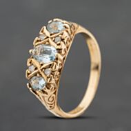 Pre-Owned Vintage 9ct Yellow Gold Aquamarine & 0.04ct Diamond Seven Stone Ring 41384907