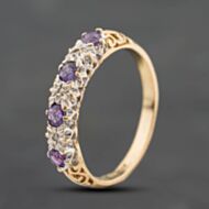 Pre-Owned 9ct Yellow Gold Amethyst & 0.15ct Diamond Half Eternity Ring 41384908