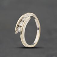 Pre-Owned White Gold Diamond Crossover Channel Set Three Stone Ring 41384909
