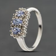 Pre-Owned 9ct White Gold Tanzanite & 0.14ct Brilliant Cut Diamond Triple Cluster Ring 41384972
