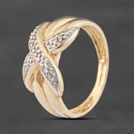 Pre-Owned 9ct Yellow Gold 0.02ct Diamond Crossover Ring 41385031