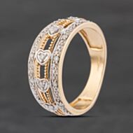 Pre-Owned 9ct Yellow Gold 0.10ct Diamond Hearts Three Row Ring 41385032