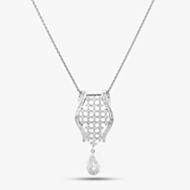 Pre-Owned 14ct White Gold 2.00ct Diamond Openwork Dropper Pendant & 18 Inch Spiga Chain 4139789