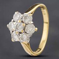 Pre-Owned 18ct Yellow Gold 1.00ct Brilliant Cut Diamond Cluster Ring 414800427