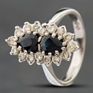 Pre-Owned Vintage 18ct White Gold Sapphire & Brilliant Cut Diamond Double Cluster Ring 41481074