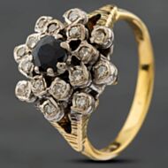 Pre-Owned Vintage 18ct Yellow Gold Sapphire & Brilliant Cut Diamond Cluster Ring 41481098