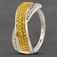 Pre-Owned 9ct Two Colour Gold 0.75ct Brilliant Cut White & Yellow Diamond Pave Twist Ring 41481144